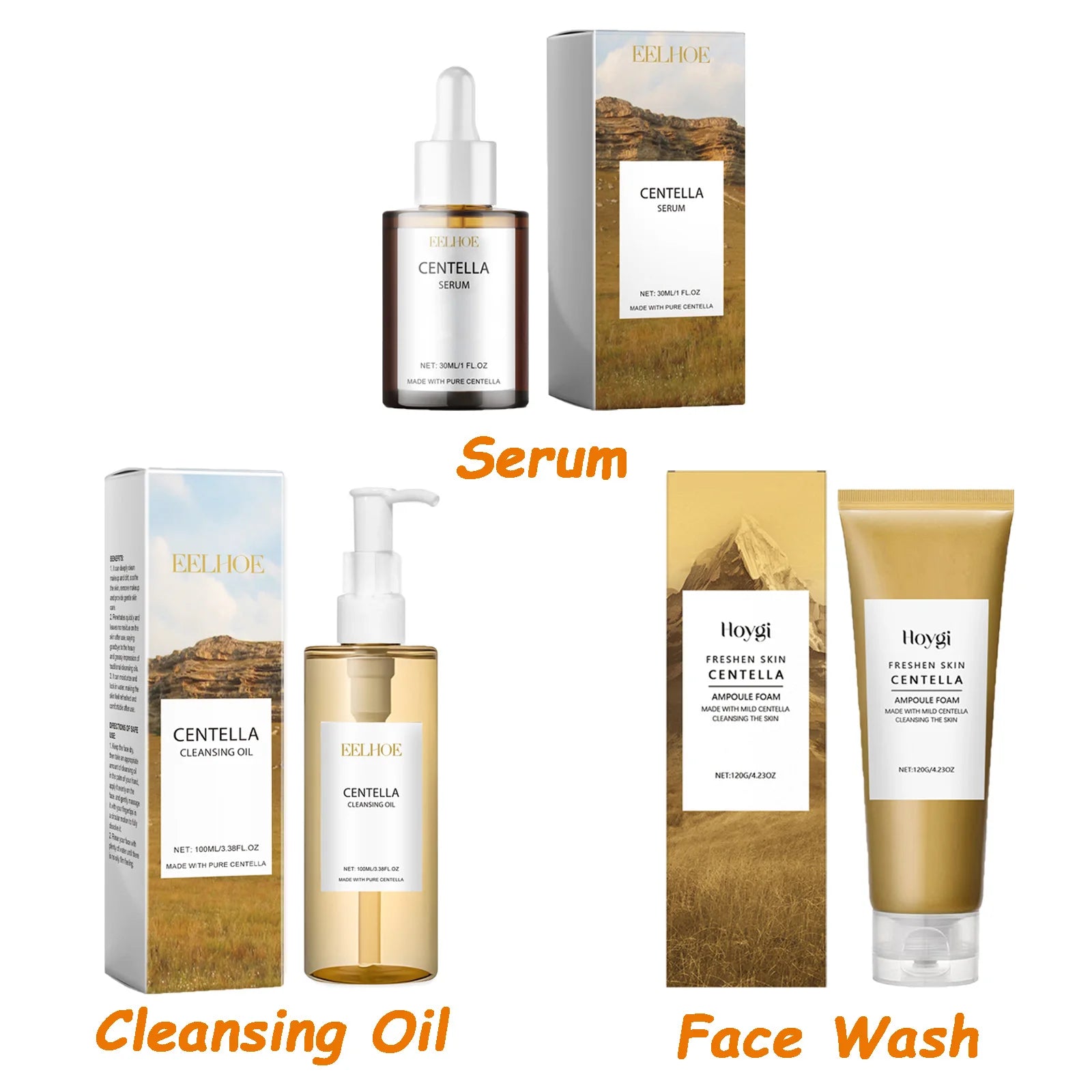 Centella Skincare Set With Serum, Cleanser And Cleansing Oil