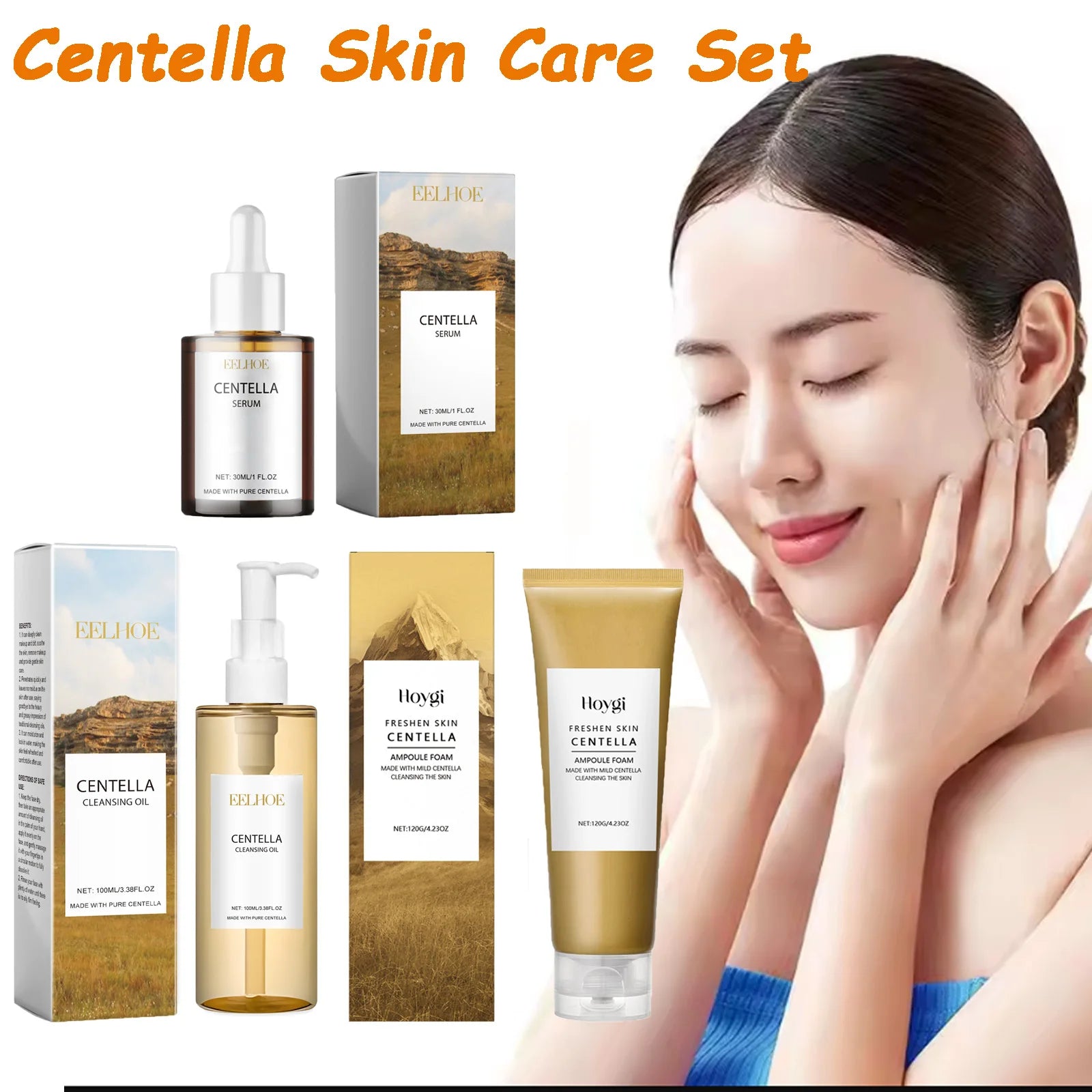 Centella Skincare Set With Serum, Cleanser And Cleansing Oil