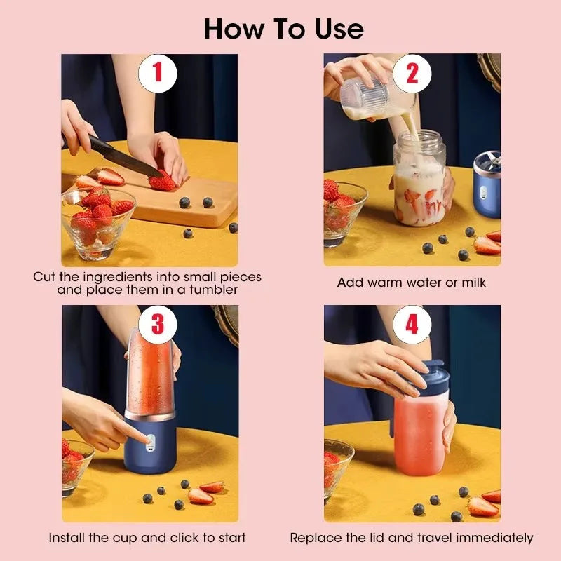 Portable USB Blender Bottle – 6-Blade Personal Juicer